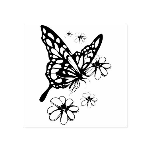 Monarch Butterfly en Flowers Rubberstempel (Afrduk)
