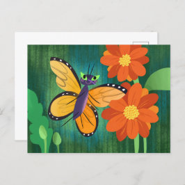 Monarch Butterfly en Red Mum Daisies Briefkaart
