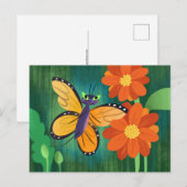 Monarch Butterfly en Red Mum Daisies Briefkaart (Voorkant / Achterkant)