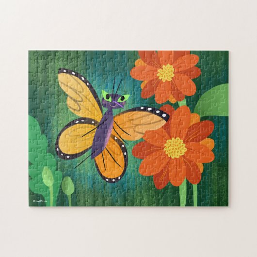 Monarch Butterfly en Red Mum Daisies Legpuzzel (Horizontaal)