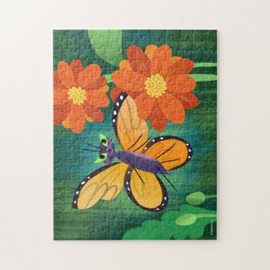 Monarch Butterfly en Red Mum Daisies Legpuzzel (Verticaal)