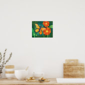 Monarch Butterfly en Red Mum Daisies Poster (Keuken)
