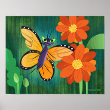 Monarch Butterfly en Red Mum Daisies