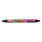 Monarch Butterfly en Roze Flowers Zwarte Inkt Pen (Voorkant)
