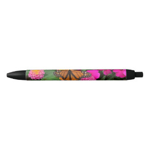 Monarch Butterfly en Roze Flowers Zwarte Inkt Pen
