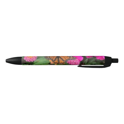 Monarch Butterfly en Roze Flowers Zwarte Inkt Pen (Bodem)