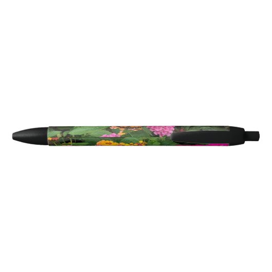 Monarch Butterfly en Roze Flowers Zwarte Inkt Pen (Achterkant)