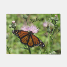 Monarch Butterfly en Roze Thistles - Welkom Deurmat