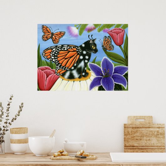 Monarch Butterfly Fairy Cat Fantasy Art Poster (Keuken)