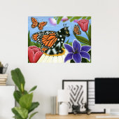 Monarch Butterfly Fairy Cat Fantasy Art Poster (Thuiskantoor)