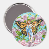 Monarch Butterfly Fairy tussen de Rozen Magneet (Voorkant / Achterkant)