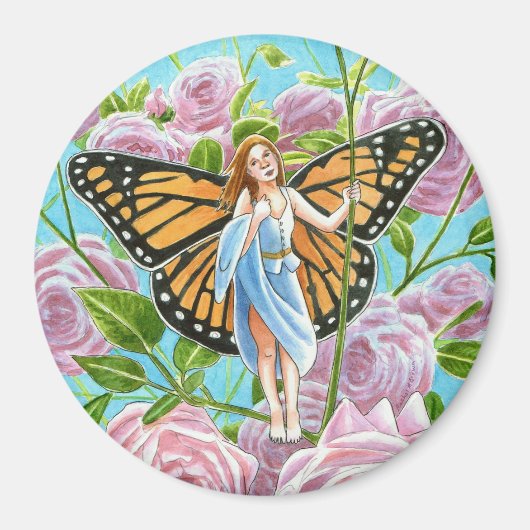 Monarch Butterfly Fairy tussen de Rozen Magneet (Voorkant)