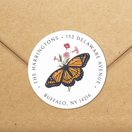  Monarch Butterfly Fine Art Retouradres Ronde Sticker