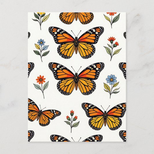 Monarch Butterfly Floral Pattern Briefkaart (Voorkant)