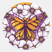 Monarch Butterfly Floral Ronde Sticker (Voorkant)