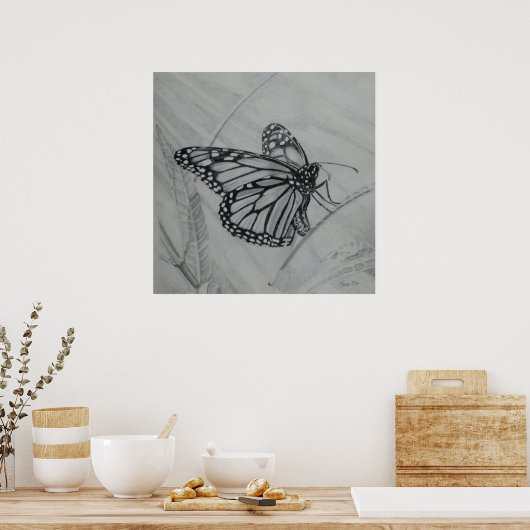Monarch Butterfly grafiettekening Poster (Keuken)