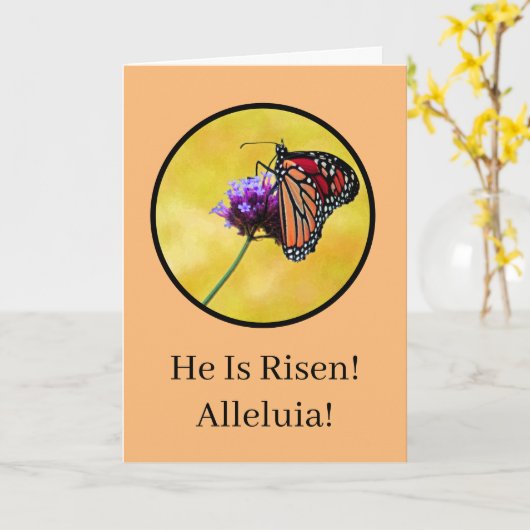 MONARCH BUTTERFLY/HAPPY EASTER/HE IS RISEN/ALLELUI KAART (Gele Bloem)