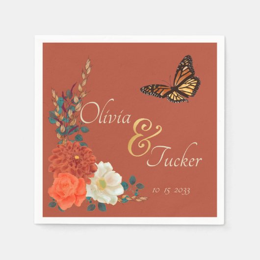 Monarch Butterfly Herfst Floral Terracotta Custom Servet (Voorkant)