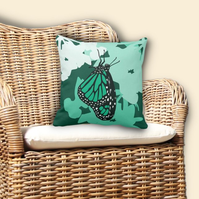 Monarch Butterfly Insect Animal Green Kussen (Monarch Butterfly Insect Animal Green Throw Pillow)