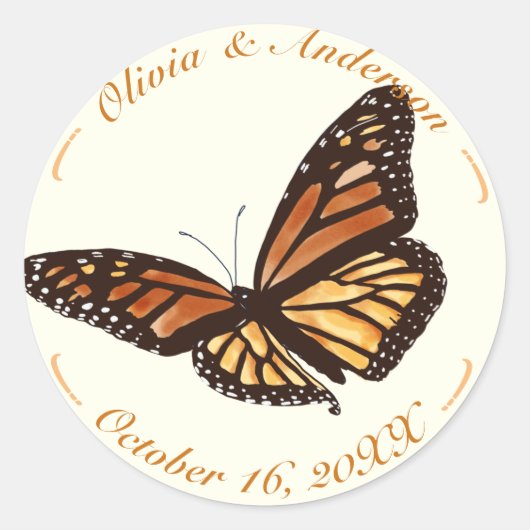 Monarch Butterfly ivoor herfstbruiloft Ronde Sticker (Voorkant)