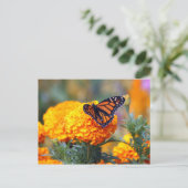 Monarch Butterfly Marigold Foto Briefkaart (Staand voorkant)