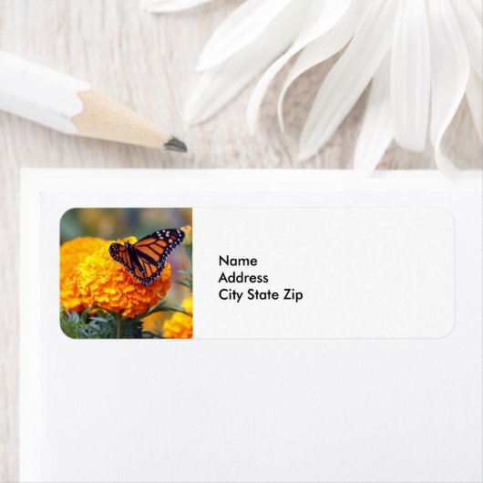 Monarch Butterfly Marigold Foto Etiket (Insitu)