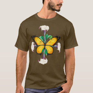 Monarch Butterfly met datura blooms leaf mandala T-shirt