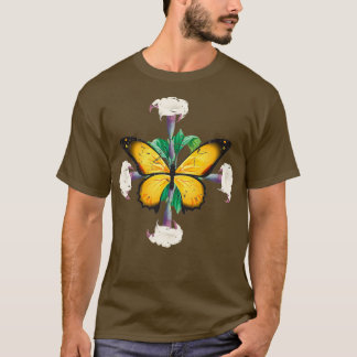 Monarch Butterfly met datura blooms leaf mandala T-shirt