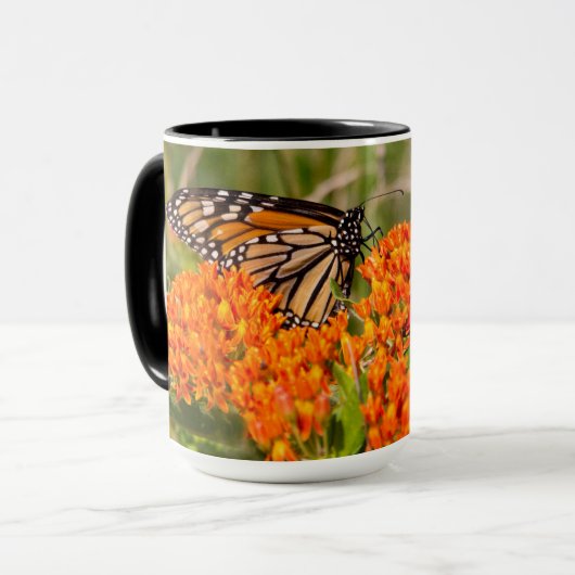 Monarch Butterfly-Mok, vlinder op molenroos Mok (Voorkant links)