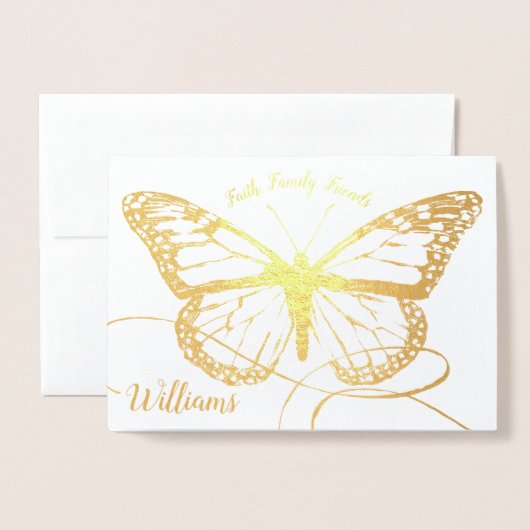 Monarch Butterfly Monogrammed Gold Folie Kaarten (Voorkant met envelop)