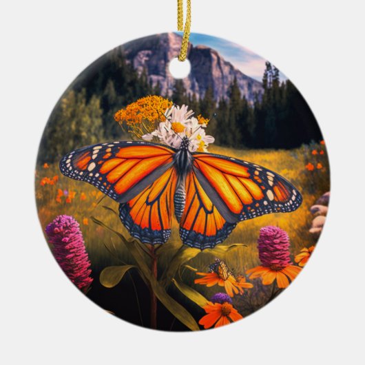 Monarch Butterfly Mountain Beauful Meadow Natuur Keramisch Ornament (Voorkant)