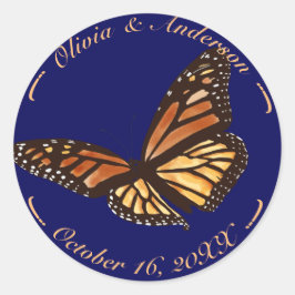 Monarch Butterfly Navy Blue Fall Wedding Ronde Sticker