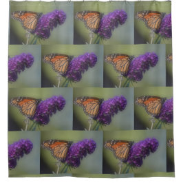 Monarch Butterfly on Butterfly Struik Douchegordijn