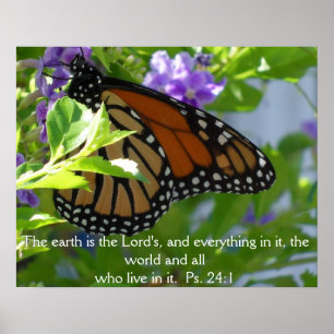 Monarch Butterfly on Flowers w/Bijbel Verse Poster