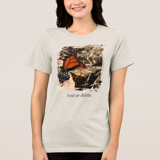 Monarch Butterfly On Leaf Personalized Nature Tri-Blend Shirt (Voorkant)