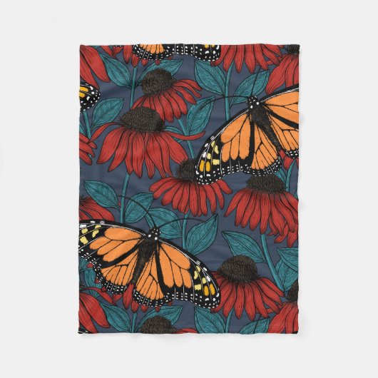 Monarch butterfly on red coneflowers fleece deken (Voorkant)