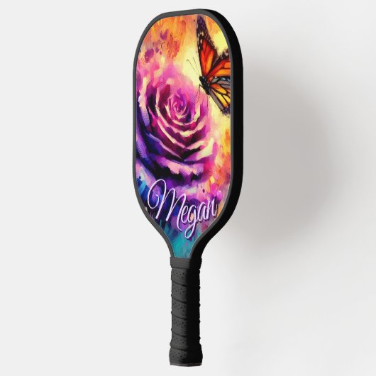 Monarch Butterfly on Rose at Sunset Personalized Pickleball Paddle (Links)