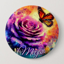 Monarch Butterfly on Rose at Sunset Personalized Ronde Button 4,0 Cm
