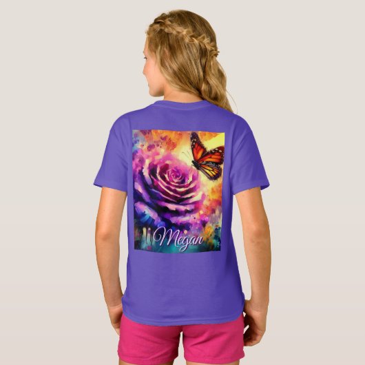 Monarch Butterfly on Rose at Sunset Personalized T-shirt (Achterkant volledig)