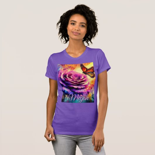 Monarch Butterfly on Rose at Sunset Personalized T-shirt (Voorkant volledig)