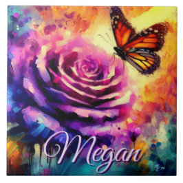 Monarch Butterfly on Rose at Sunset Personalized Tegeltje
