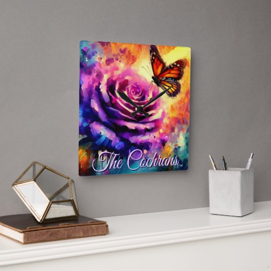 Monarch Butterfly on Rose at Sunset Personalized Vierkante Klok (Kantoor)