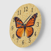 Monarch Butterfly on Swirl Wood Grain Clock Grote Klok (Hoek)