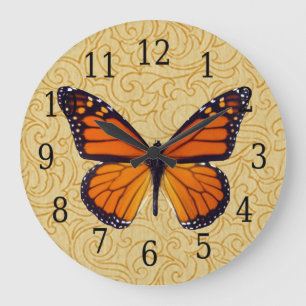 Monarch Butterfly on Swirl Wood Grain Clock Grote Klok