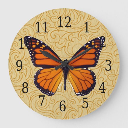 Monarch Butterfly on Swirl Wood Grain Clock Grote Klok (Voorkant)