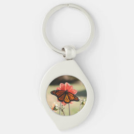 Monarch Butterfly op een Dahlia Sleutelhanger