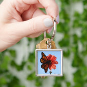 Monarch Butterfly op een Dahlia Sleutelhanger (Hand)
