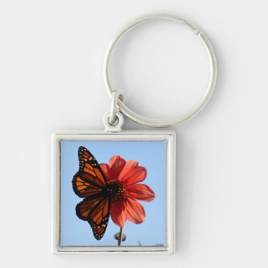Monarch Butterfly op een Dahlia Sleutelhanger (Voorkant)