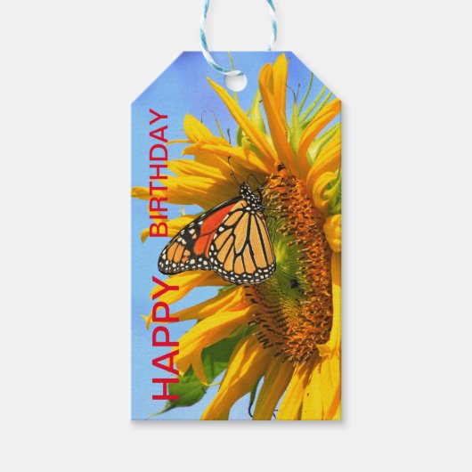 Monarch Butterfly op een zonnebloem Cadeaulabel (Voorkant)