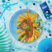 Monarch Butterfly op een zonnebloem Papieren Bordje (Feest)